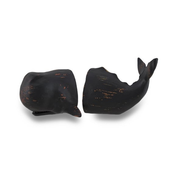 Whale Top And Tail Black Distressed Finish Bookends Set Of 2 - 4.5 X 10 X 4 inches