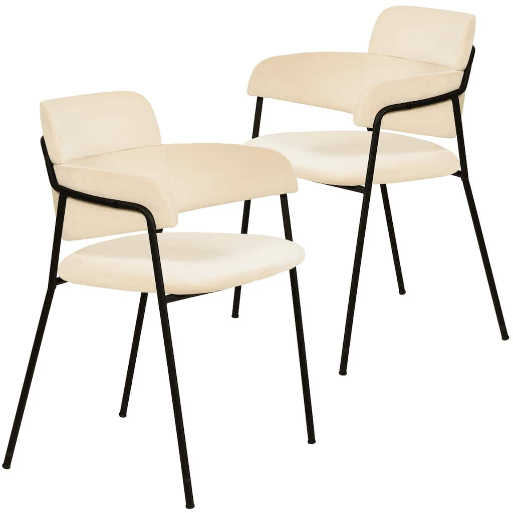 LeisureMod Set of 2 Axis Upholstered Dining Chairs with Black Stainless Steel Legs, Modern Side Chair for Kitchen Home Office
