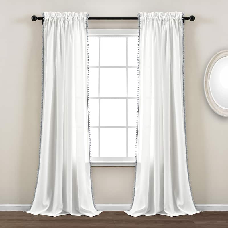 The Gray Barn Watertop Pom Pom 84-inch Curtain Panel - 95"L x 50"W - Gray
