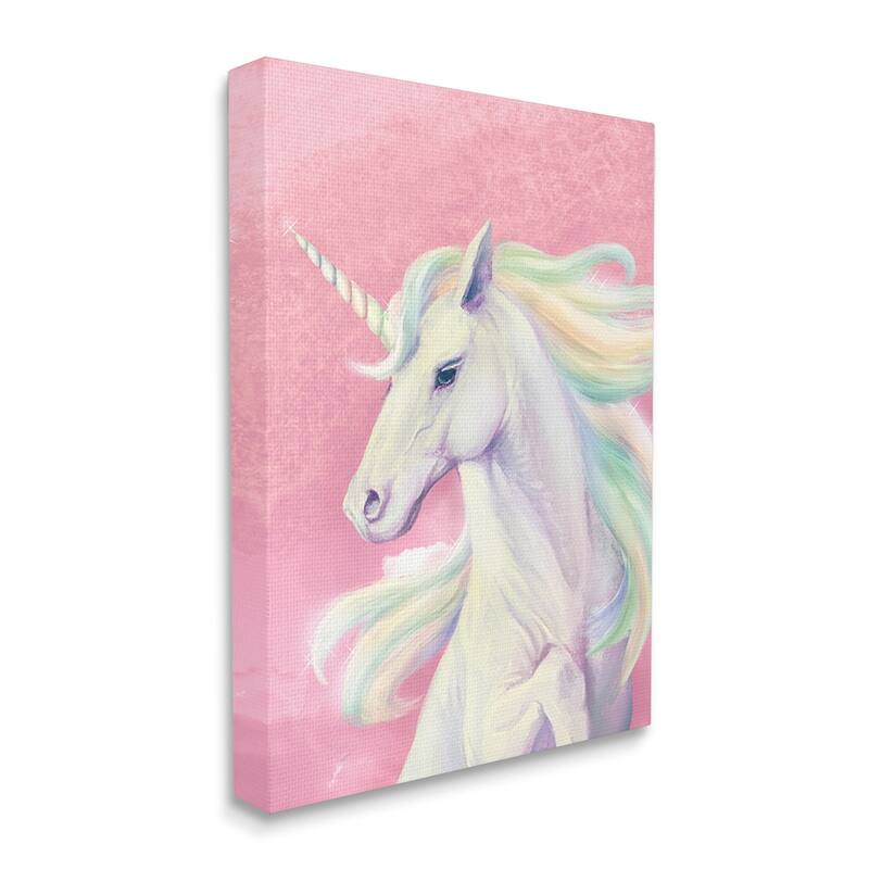 Stupell Pink Unicorn Portrait Playful Rainbow Hair Canvas Wall Art - 24 x 30