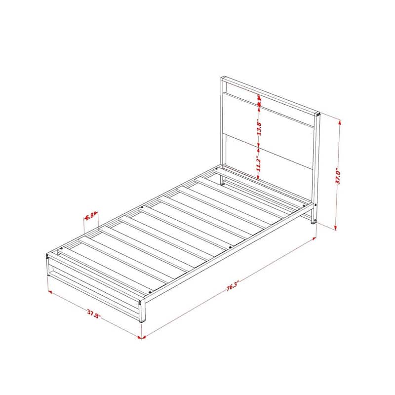 Metal Platform Bed Frame Twin Size Modern Bed with Headboard & Legs