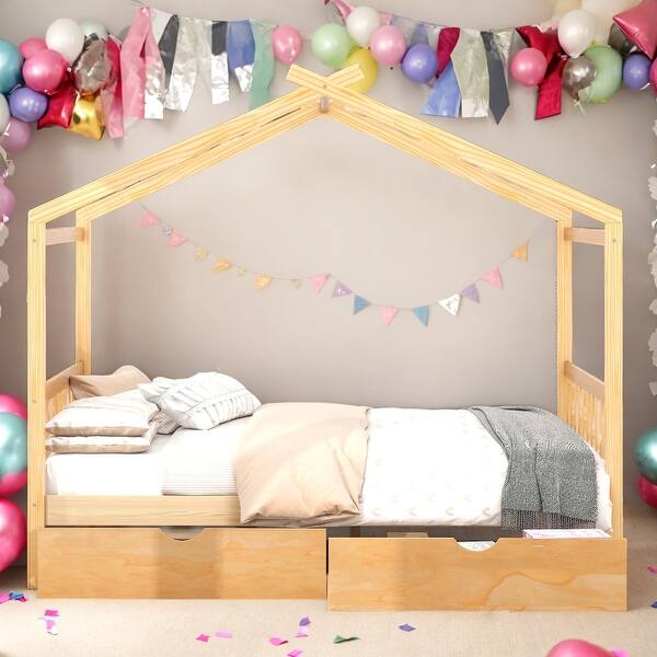slide 2 of 18, Full Size House Platform Bed With Headboard And Footboard