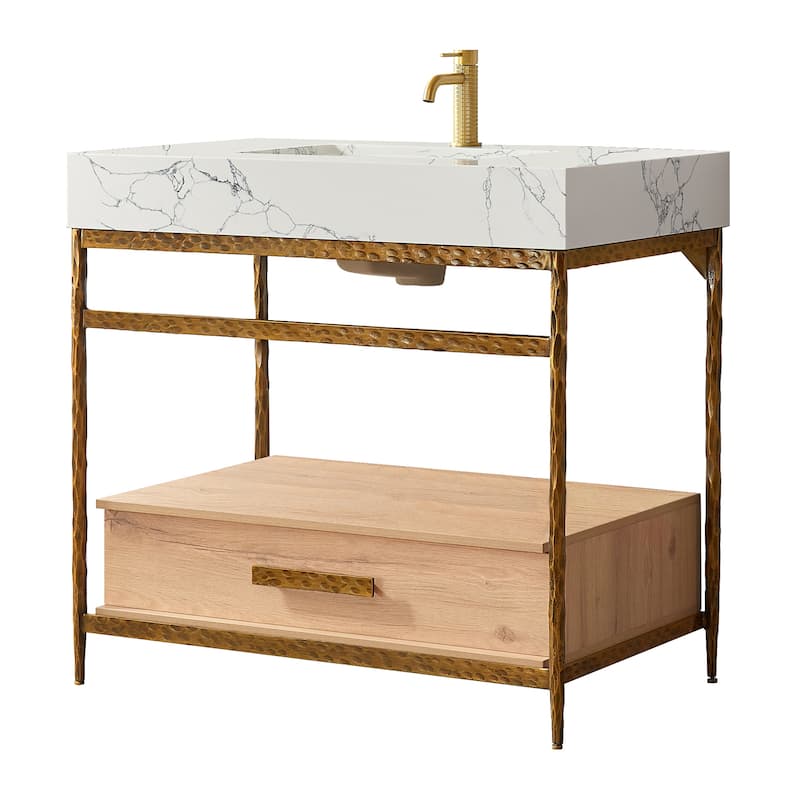 Dhaka Bath Vanity with Composite Stone Top without Mirror - 36in. - Yellow Bronze Metal Base