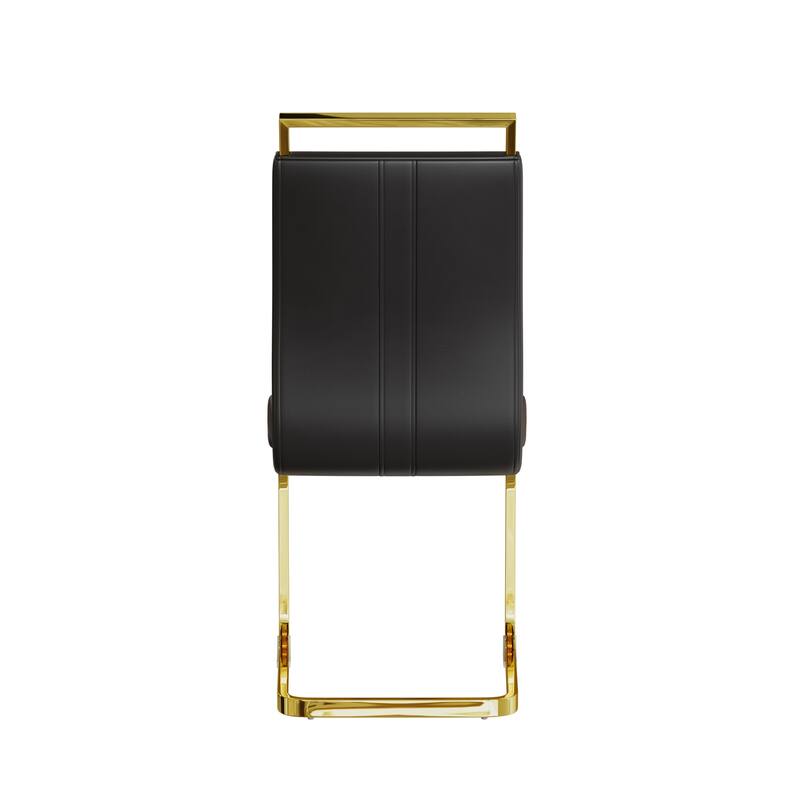 5-Piece Glass Dining Table Set with Gold Metal Legs and 4 PU Upholstered Chairs