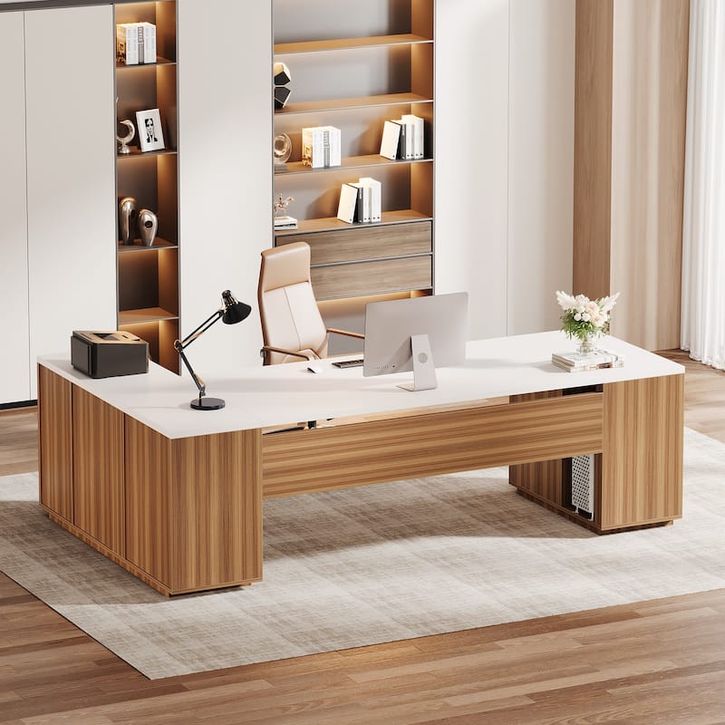 85.8" L-Shaped Executive Desk, Extra Large Office Desk with Drawers