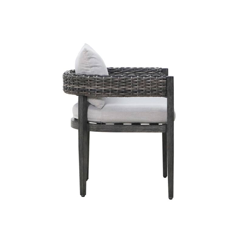 7-Piece Outdoor Patio Woven Dining Set with Gray Cushions