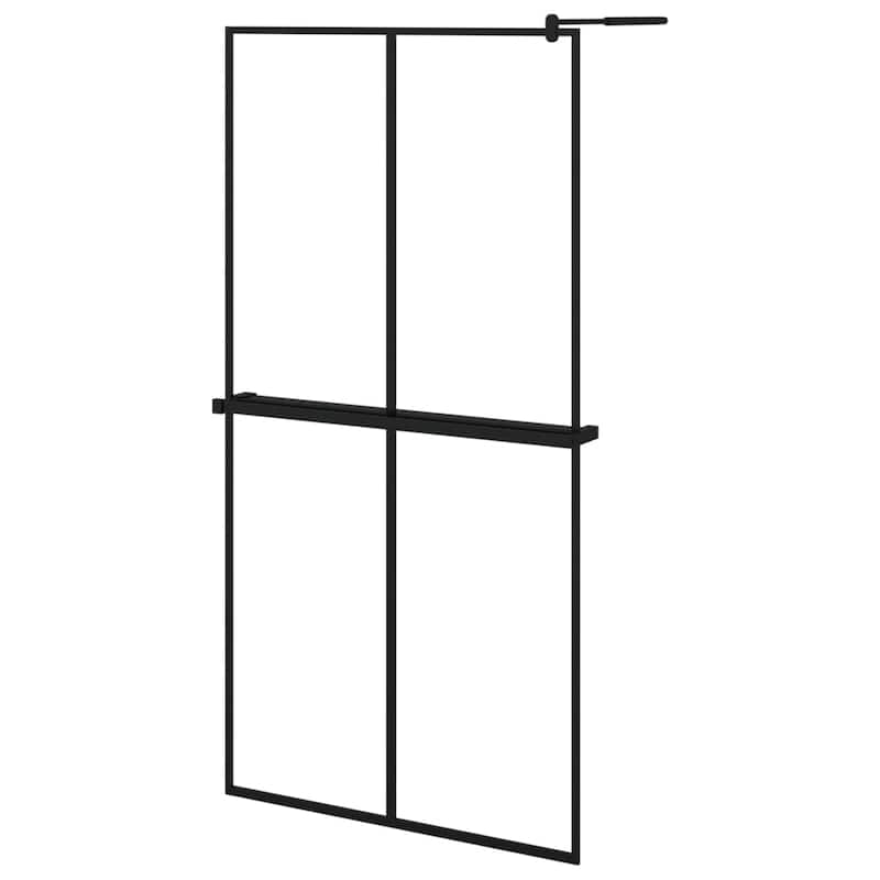 vidaXL Walk-in Shower Wall with Shelf Black 31.5/39.4"x76.8" ESG Glass&Aluminum