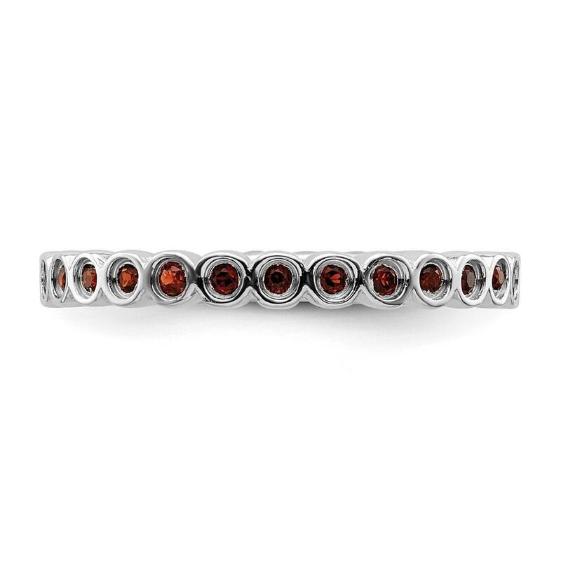 Curata 925 Sterling Silver Bezel Polished Patterned Stackable Expressions Garnet Ring
