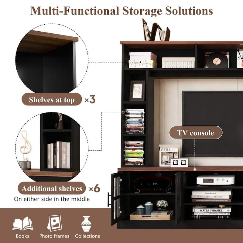 95.5" Modern TV Stand Media Console Entertainment Center with Bookshelves and Cabinets