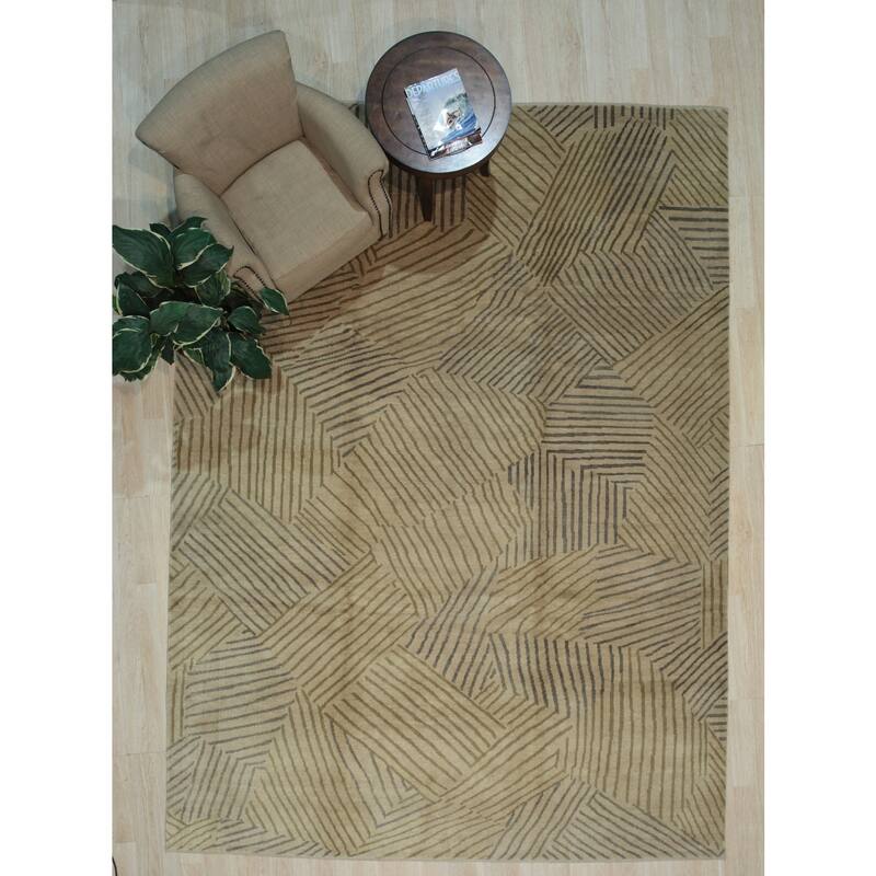 Gold Handmade Wool Transitional Rug 9' x 11'9 - Hand Knotted Natural Dyes Soft Pile Cotton Foundation - N/A