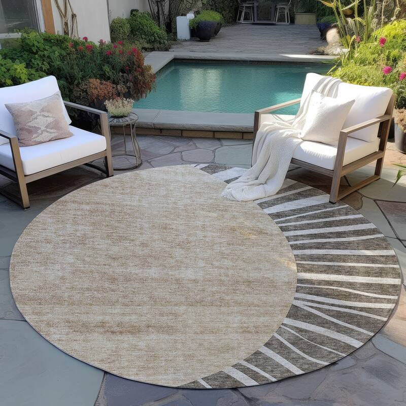 Machine Washable Indoor/ Outdoor Chantille Modern Sunburst Rug - Chocolate - 8' x 8'