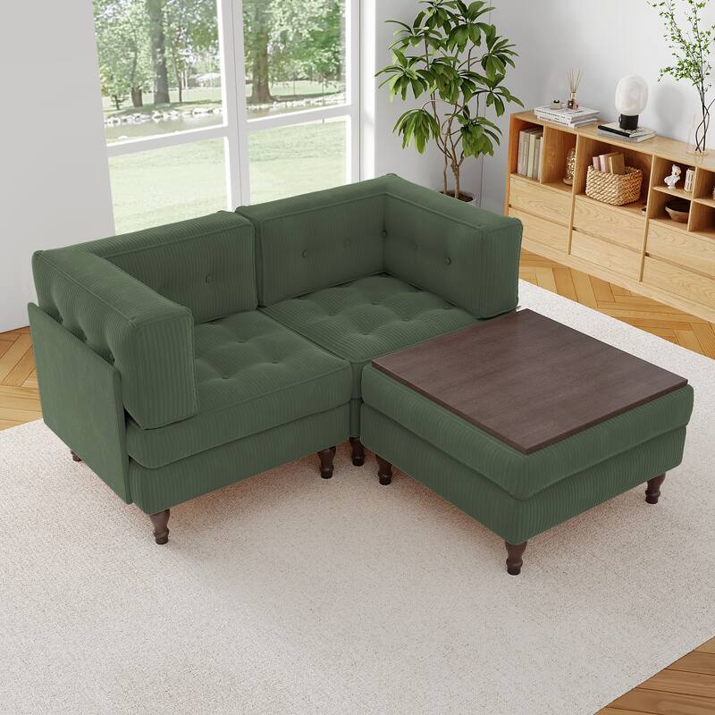 Corduroy Upholstered Modular Corner Sectional Sofa with Reversible Ottoman