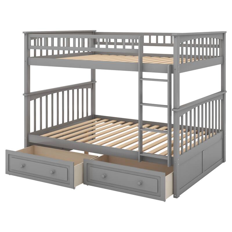 Twin over Twin Bunk Bed with Storage Drawers, Convertible to 2 Separate Beds, Espresso