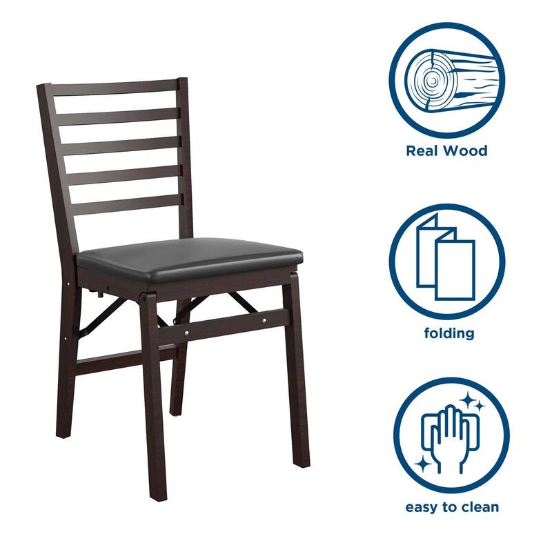 COSCO Contoured Back Wood Folding Chair with Fabric Seat, 2-Pack