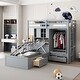 preview thumbnail 1 of 28, Twin Bunk Bed with Wardrobe, 6-Drawers, Hydraulic Lift Storage and Shelving, Space-Saving Design for Kids or Guest Rooms, Grey Grey
