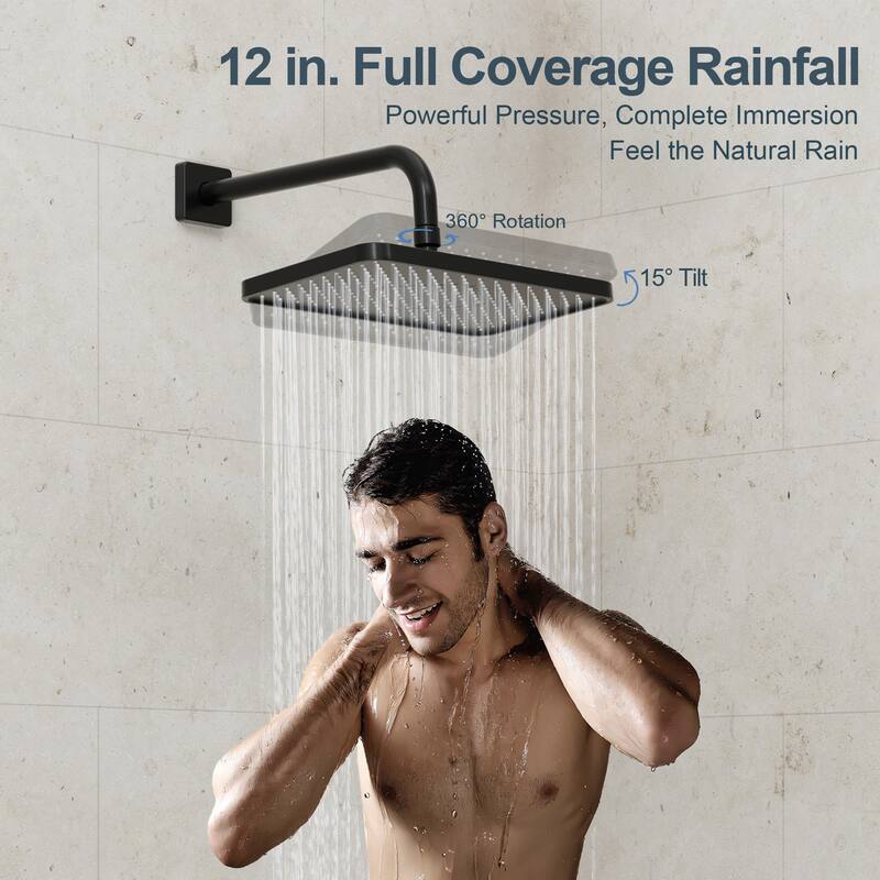 GRANDJOY 12'' Shower Head Rainfall Shower System with 3-Function Handheld Shower