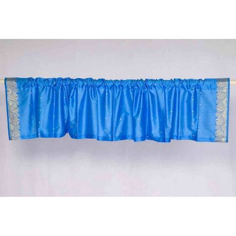 Blue - Rod Pocket Top It Off handmade Sari Valance - Pair