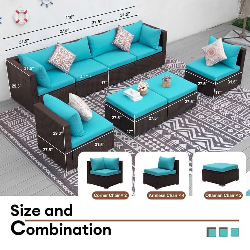 FINCATI Outdoor Wicker Patio Furniture Conversation Sectional Sofa Set