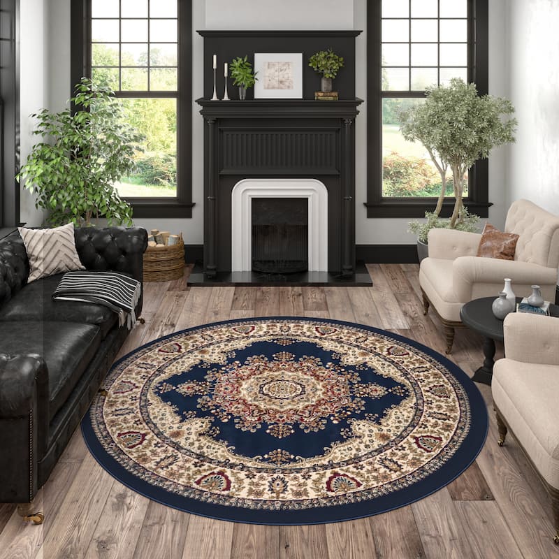 Soho Traditional Medallion Indoor Area Rug - 7'11'' Round - Navy