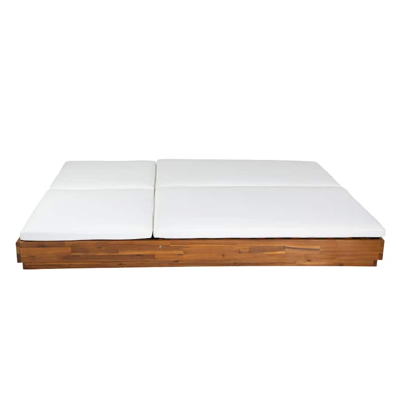 Christopher Knight Home - Outdoor Acacia Wood Double Chaise Lounge with Adjustable Backrest and Concrete Side Table