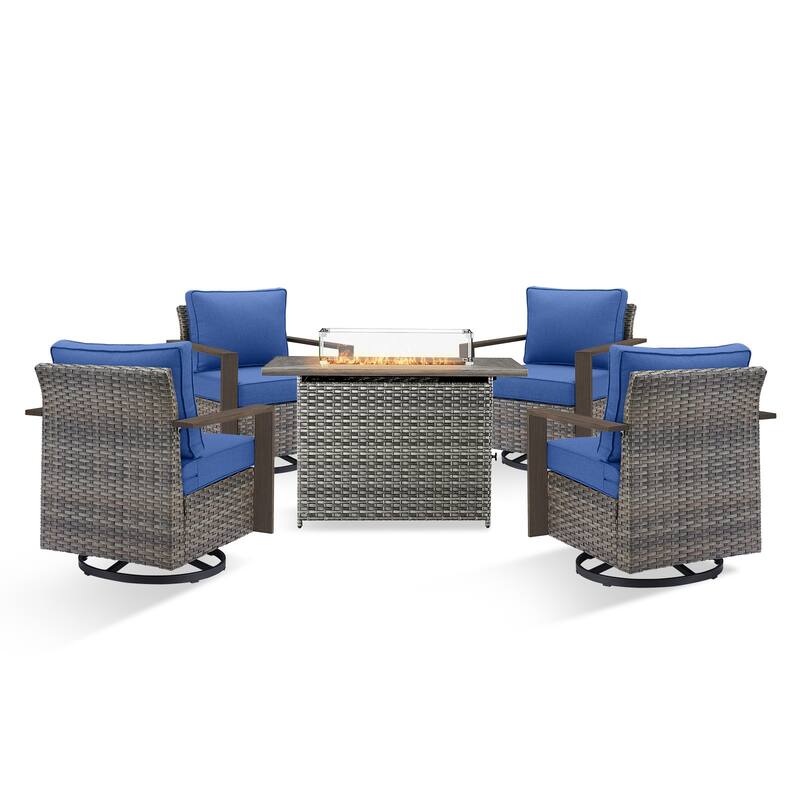 Pocassy 5 Pieces Outdoor Wicker Chair with Fire Table Set