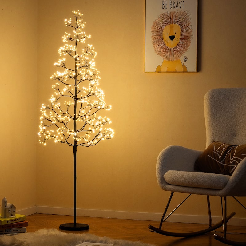 Costway 5/6/7 FT Lighted Alpine Tree with 1500 White LED Lights,