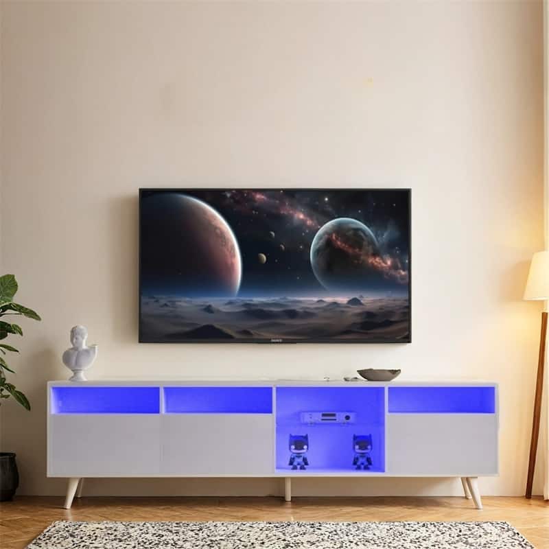 TV Console with Storage Cabinets,82.6 Inch Long LED TV Stand