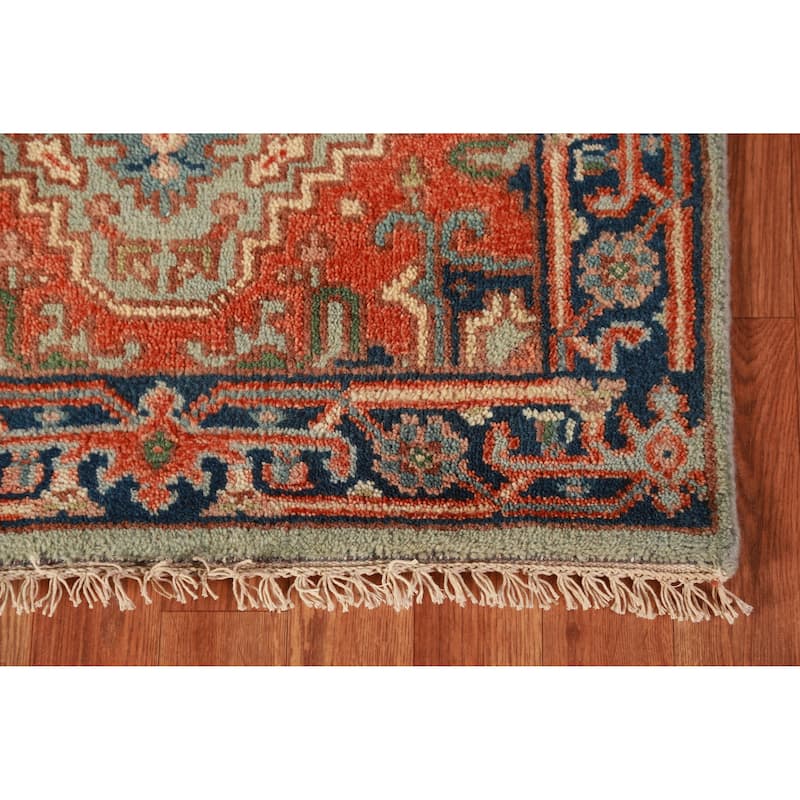 Light Green Heriz Serapi Oriental Runner Rug Handmade Wool Carpet - 2'6" x 7'10"