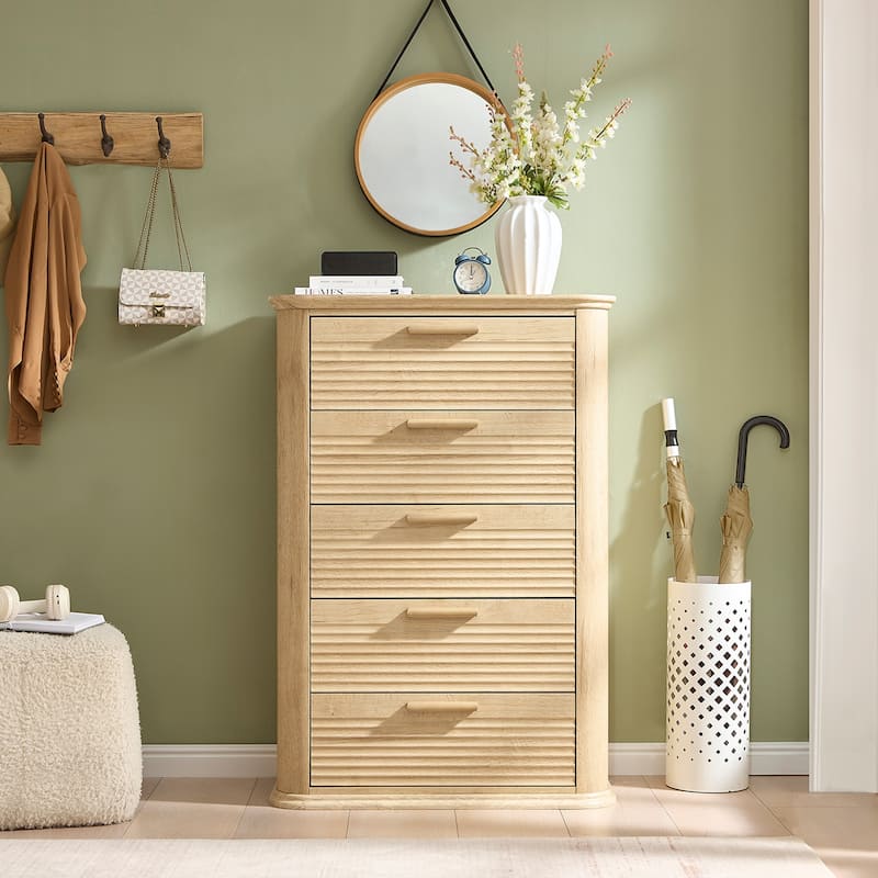 5 Drawers Dresser for Bedroom, 45" Tall Dresser with Curved Profile Design, Wood Fluted Chest of Drawers