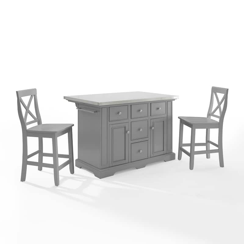 Crosley Julia Stainless Steel Top Island W/X-Back Stools - 50" W x	60" D x	41"H