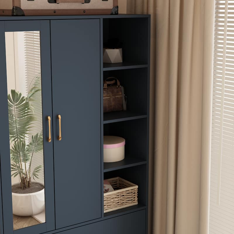 Wardrobe Closet Armoire wi/Mirror & Scalable Hanging Rod Space Saving