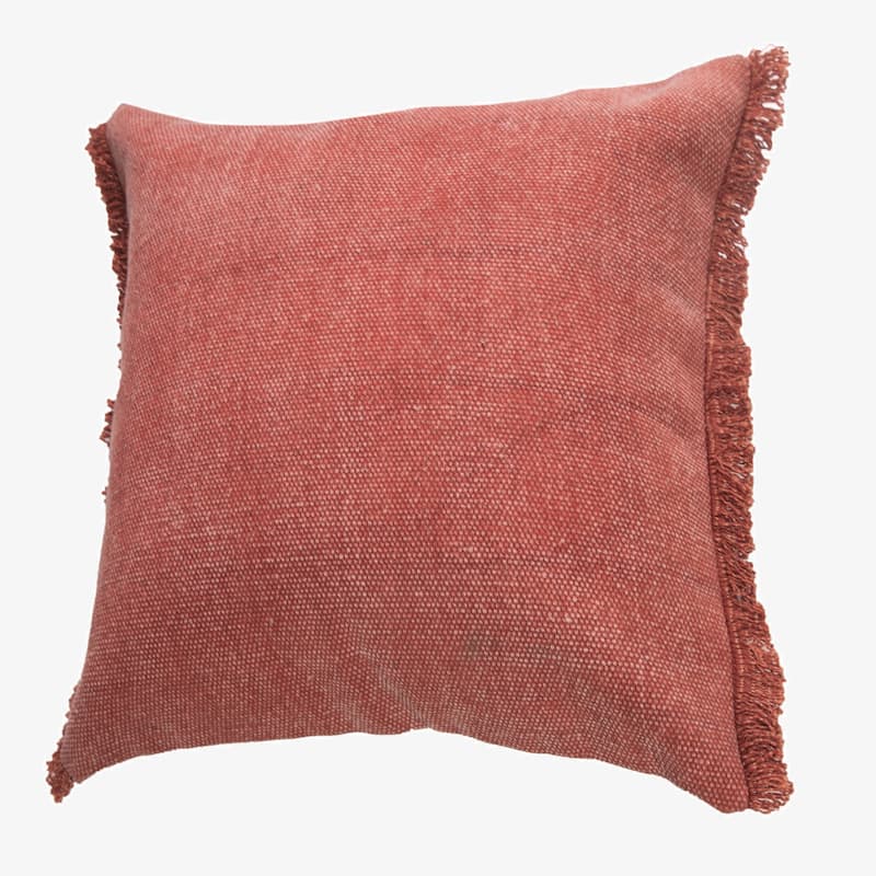 Sevita Light Pink Solid Stonewash Throw Pillow with Fringe