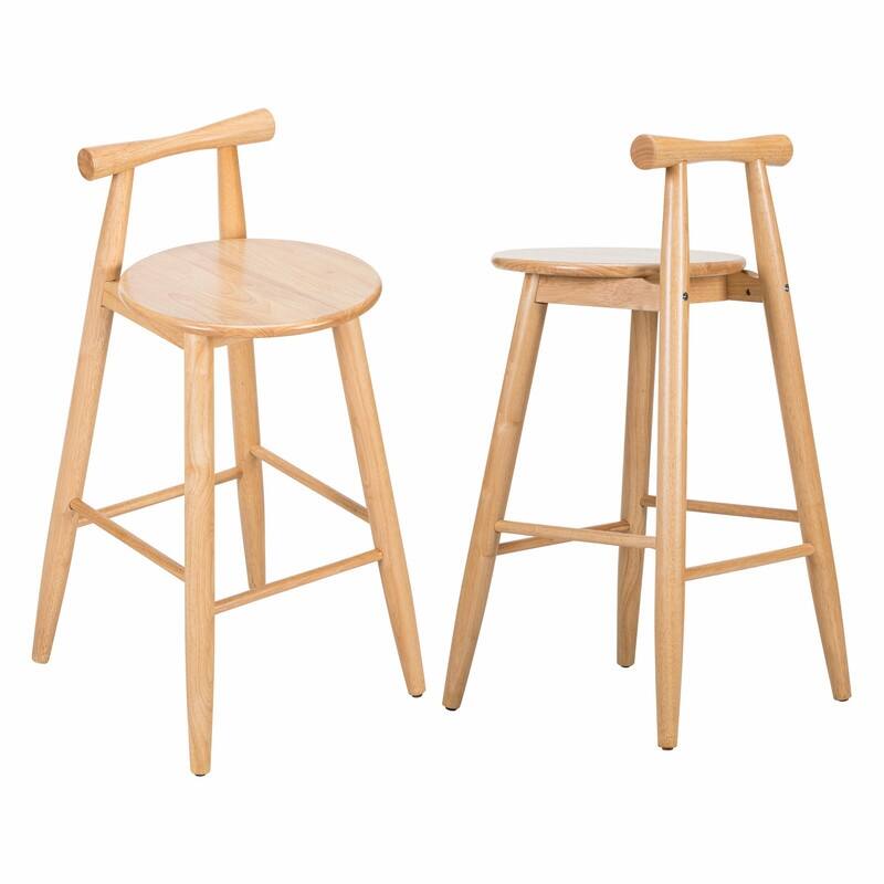 Set of 2 Indoor Rubberwood Barstools, Natural Finish