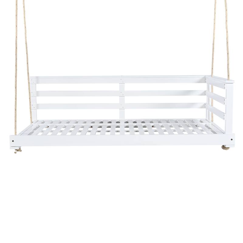 Patio Wooden Twin Size Swing Daybed Porch Swing Frame with 4pcs 96-inch Hemp Ropes for Backyard, Garden
