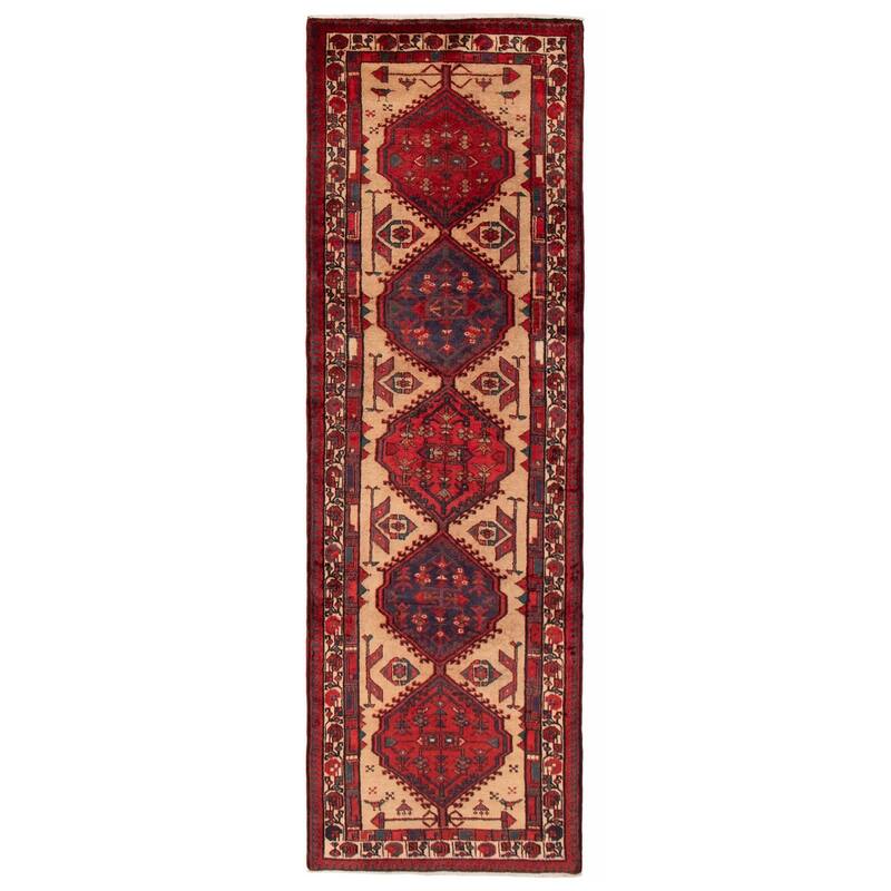 ECARPETGALLERY Hand-knotted Konya Anatolian Beige, Red Wool Rug - 3'9 x 11'2 - Beige/ Red - 3'9 x 11'2
