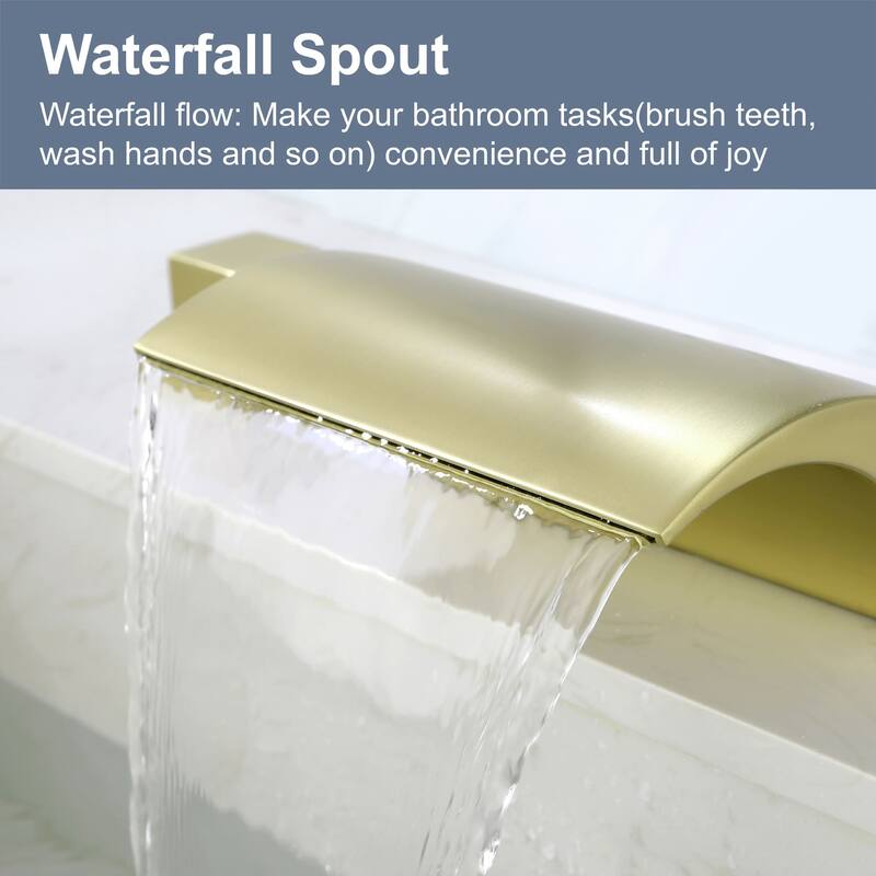 Widespread Bathroom Sink Faucet Waterfall 3 Holes Bathroom Faucet Double Handle 8 Inch Basin Vanity Faucets Deck Mounted Taps