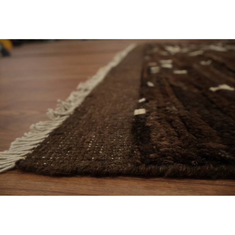 Hand Knotted Oriental 100% Wool Carpet Tribal Abstract Brown Moroccan Area Rug - 8' 7'' X 6' 0''