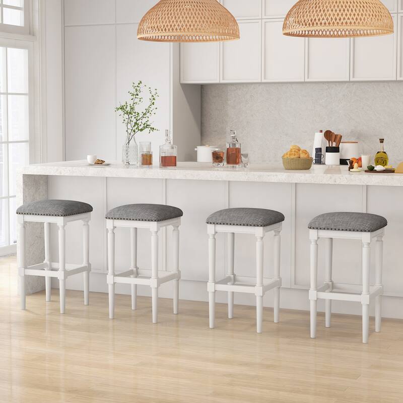 Gymax 4PCS Upholstered 3-Height Bar Stool Versatile Kitchen Dining