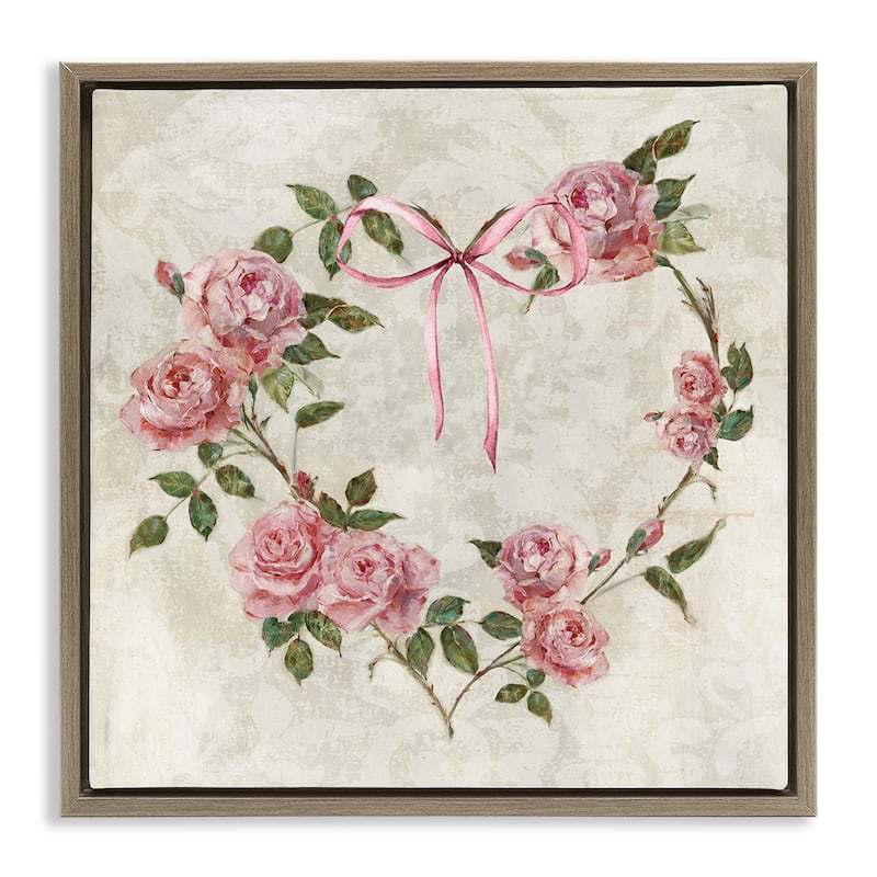Stupell Rose Heart Wreath Framed Floater Canvas Wall Art Design By Sally Swatland - 25 x 25 - Brown
