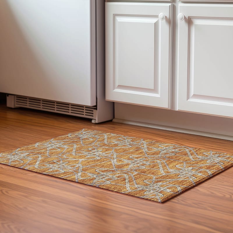 Premium Washable Super Soft Modern Maze Mayfield Rug - Terracotta - 1'8" x 2'6"