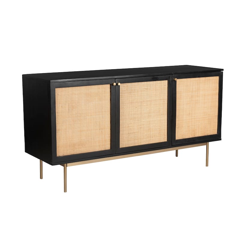 Curtis 3-Door Solid Wood with Natural Woven Cane Sideboard