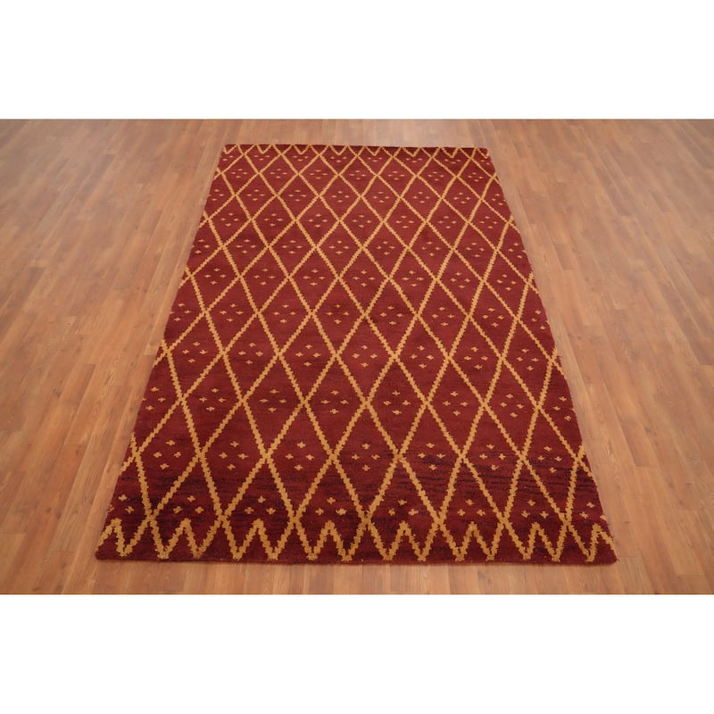 Hand Knotted Oriental 100% Wool Carpet Modern All-Over Oranges & Rust Moroccan Area Rug - 7' 9'' X 5' 0''