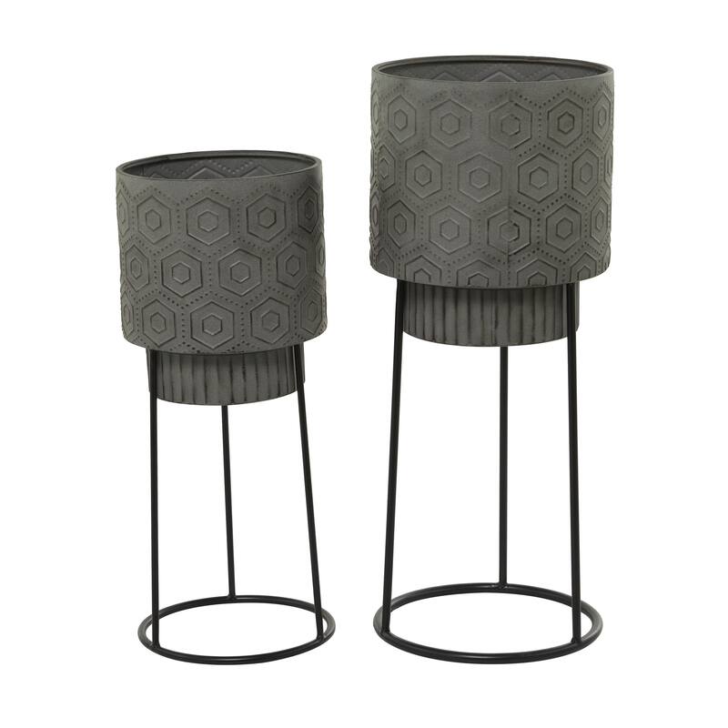 Metal Planter with Removable Stand - Set of 2 Dark Gray - Roche River Decor