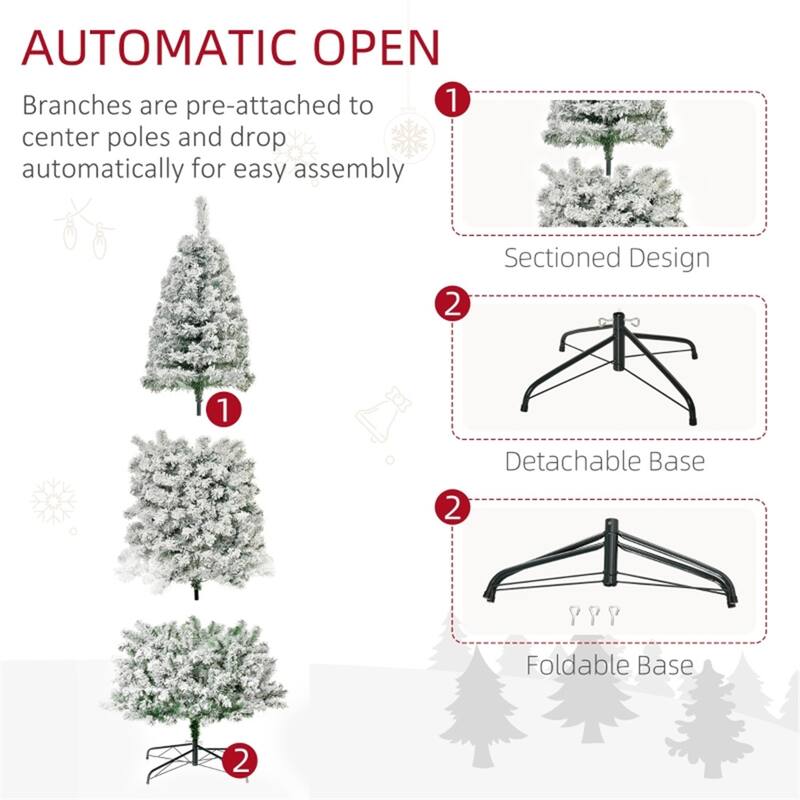 9ft Artificial Christmas Tree with 550 Warm White LED Lights and Snow Flocked Branches - 34.25"Dia x 106.25" H