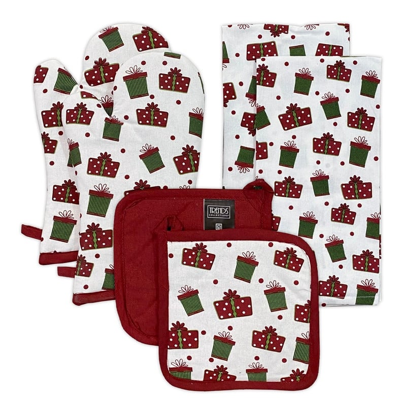 Presents 100 Cotton 6pc Kitchen Towel, Pot Holder, Oven mitt Set - Multi-Color