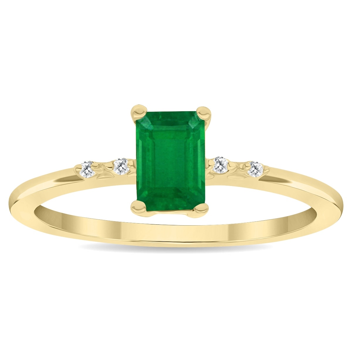 Marquee Women's Emerald Cut Emerald and Diamond Sparkle Ring in 10K Yellow Gold