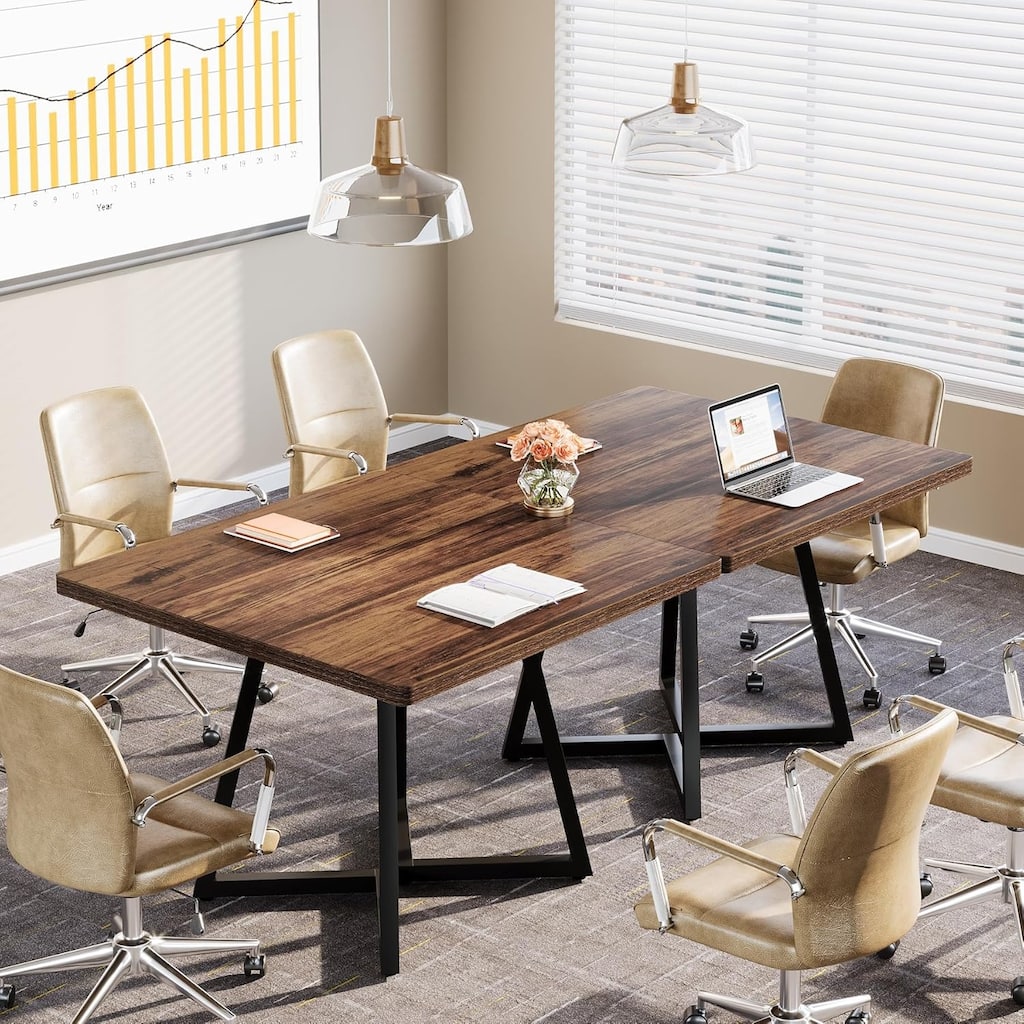31.5" Square Conference Table Set, 63" Industrial Office Meeting Table for 4-6 People