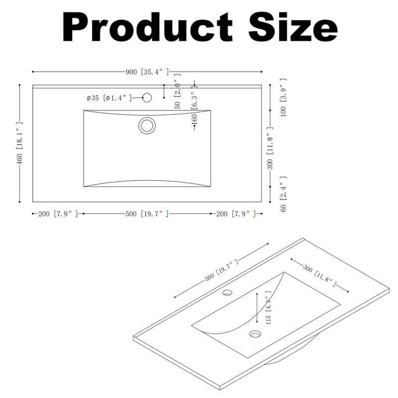 36" Bathroom Vanity Modern Bathroom Cabinet with Basin Top