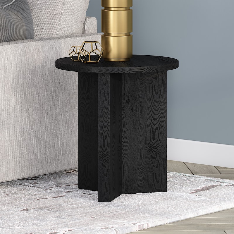 Anders 20" Wide Round Side Table - Black Grain