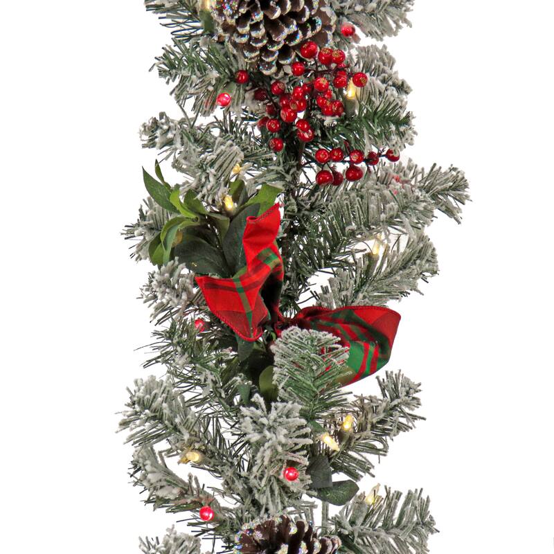 National Tree Company 9 ft. General Store Snowy Garland with LED Lights and Bows - 9 ft